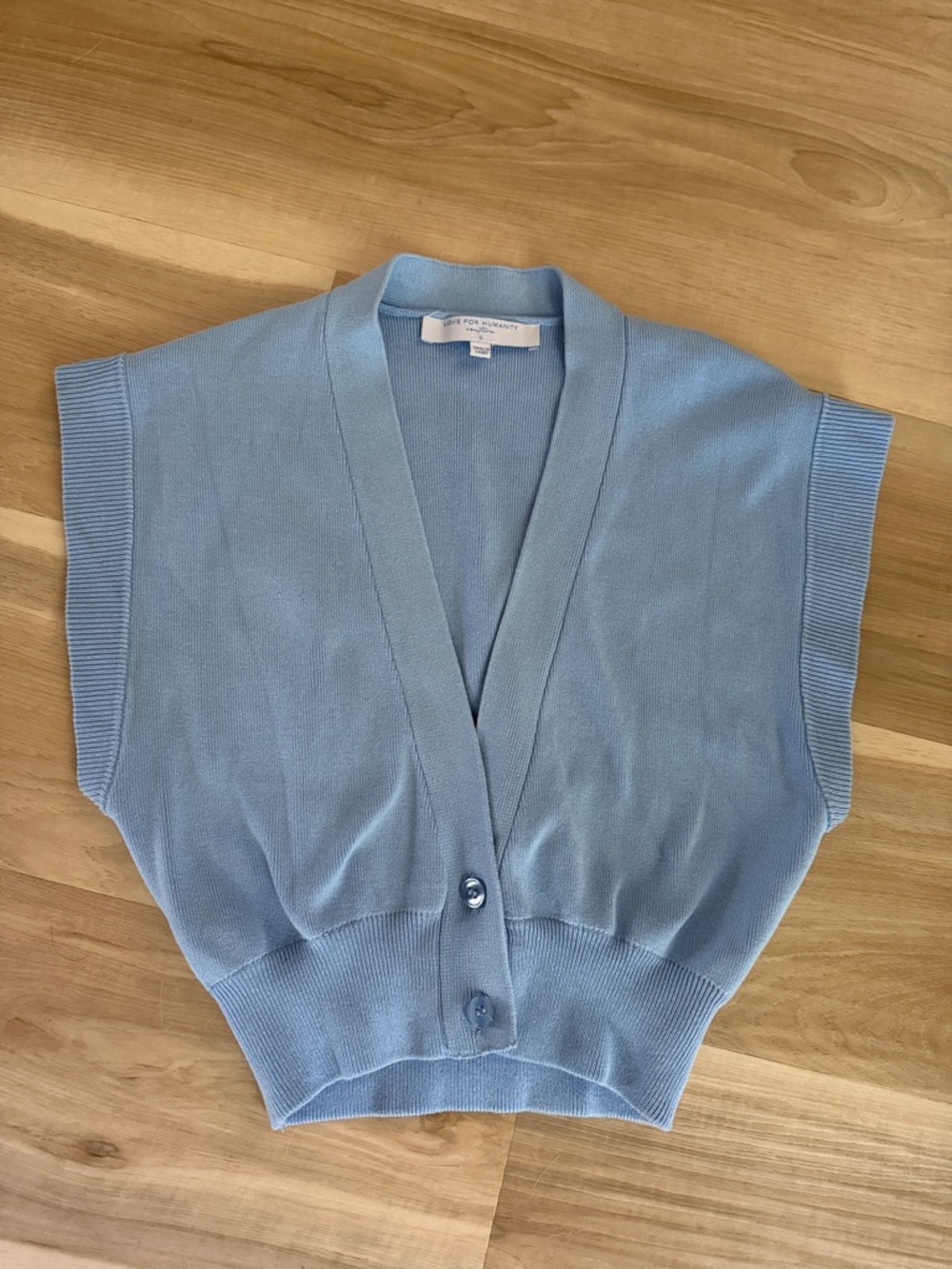 Love for Humanity Sleeveless V-Neck Button-Front Knit Vest in Light Blue